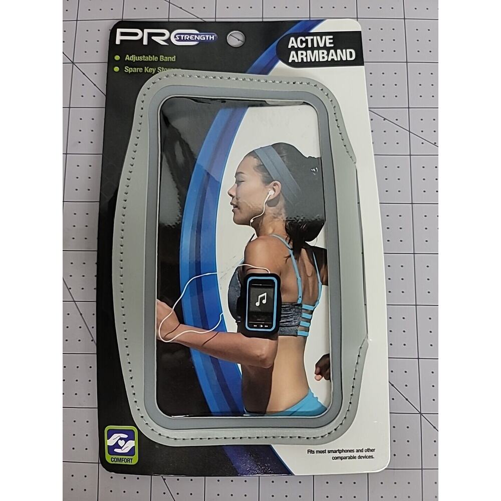 PRO STRENGTH ACTIVE ARMBAND ADJUSTABLE BAND HOLDS PHONE WHILE RUNNING EXERCISING